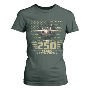 250 Years Anniversary T Shirt For Women Patriotic Jet Fighter US Flag Camo