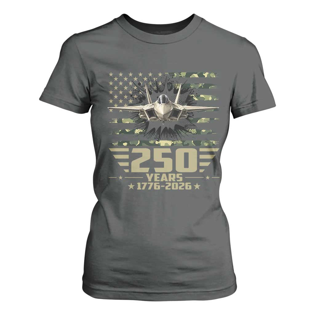 250 Years Anniversary T Shirt For Women Patriotic Jet Fighter US Flag Camo