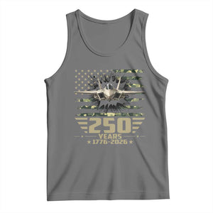 250 Years Anniversary Tank Top Patriotic Jet Fighter US Flag Camo TS14 Black Heather Print Your Wear