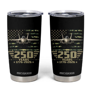 250 Years Anniversary Tumbler Cup Patriotic Jet Fighter US Flag Camo
