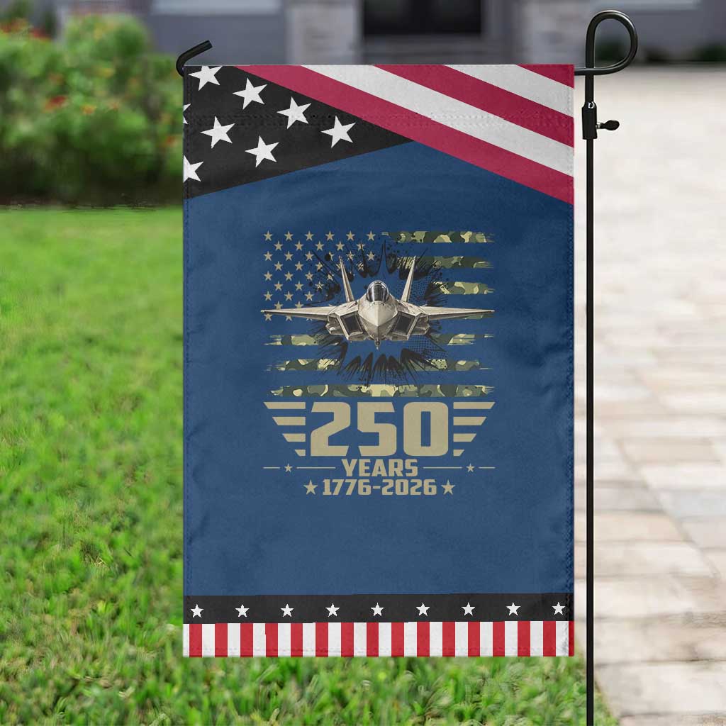 250 Years Anniversary Patriotic Garden Flag Jet Fighter US Flag Camo