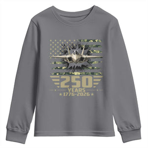 250 Years Anniversary Youth Sweatshirt Patriotic Jet Fighter US Flag Camo