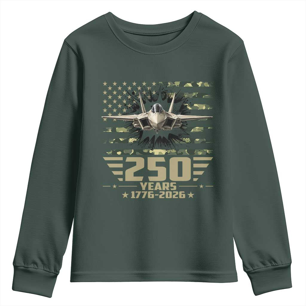 250 Years Anniversary Youth Sweatshirt Patriotic Jet Fighter US Flag Camo