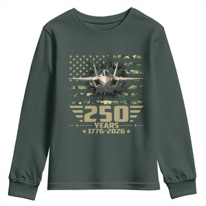 250 Years Anniversary Youth Sweatshirt Patriotic Jet Fighter US Flag Camo