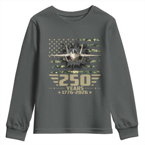 250 Years Anniversary Youth Sweatshirt Patriotic Jet Fighter US Flag Camo