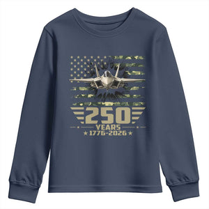 250 Years Anniversary Youth Sweatshirt Patriotic Jet Fighter US Flag Camo