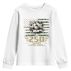 250 Years Anniversary Youth Sweatshirt Patriotic Jet Fighter US Flag Camo