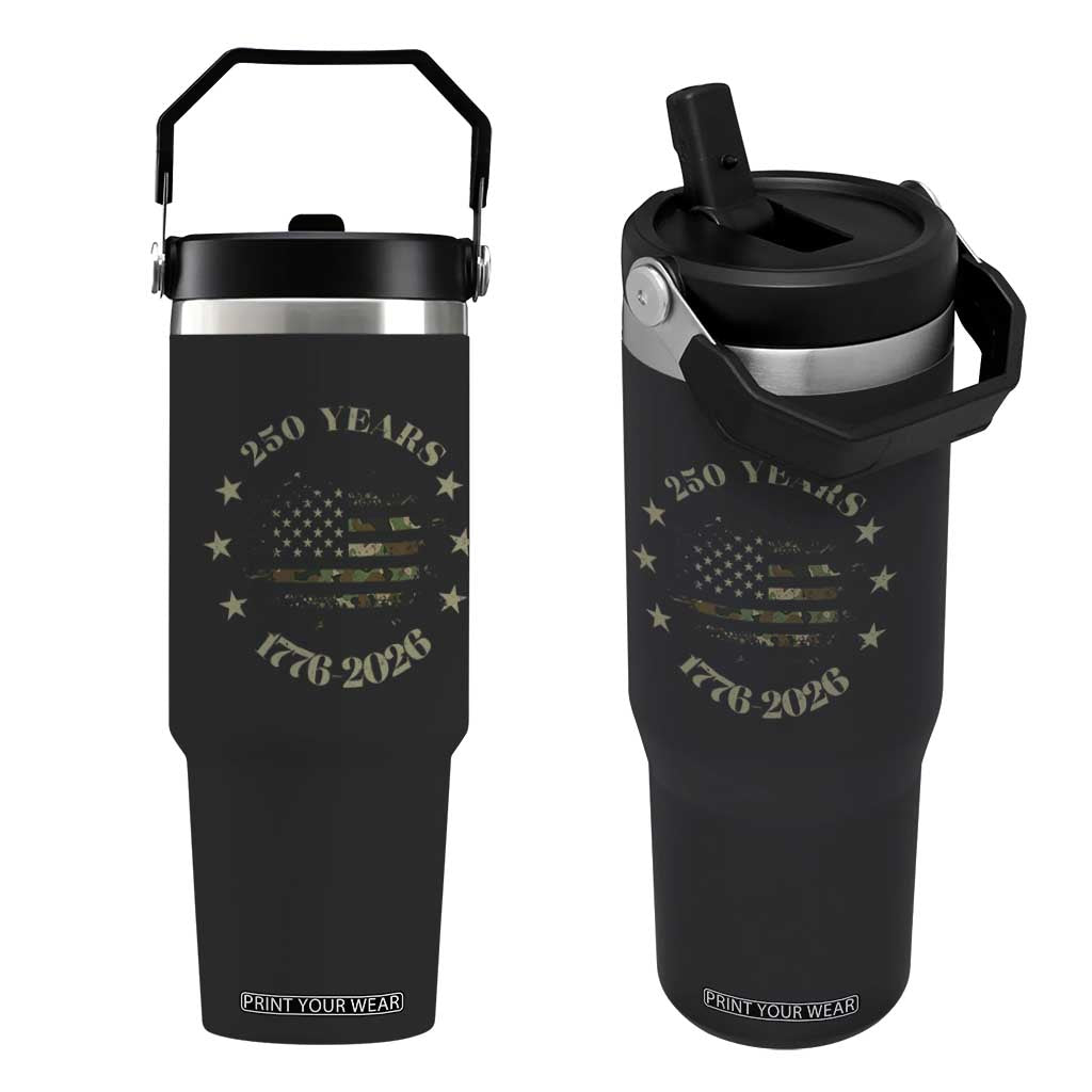 250 Years Anniversary Flip Straw Tumbler Camo American Flag Independence Day