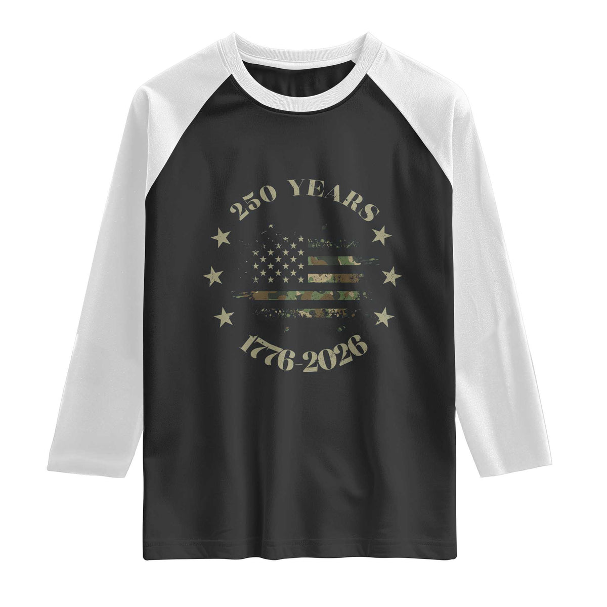 250 Years Anniversary Raglan Shirt Camo American Flag Independence Day