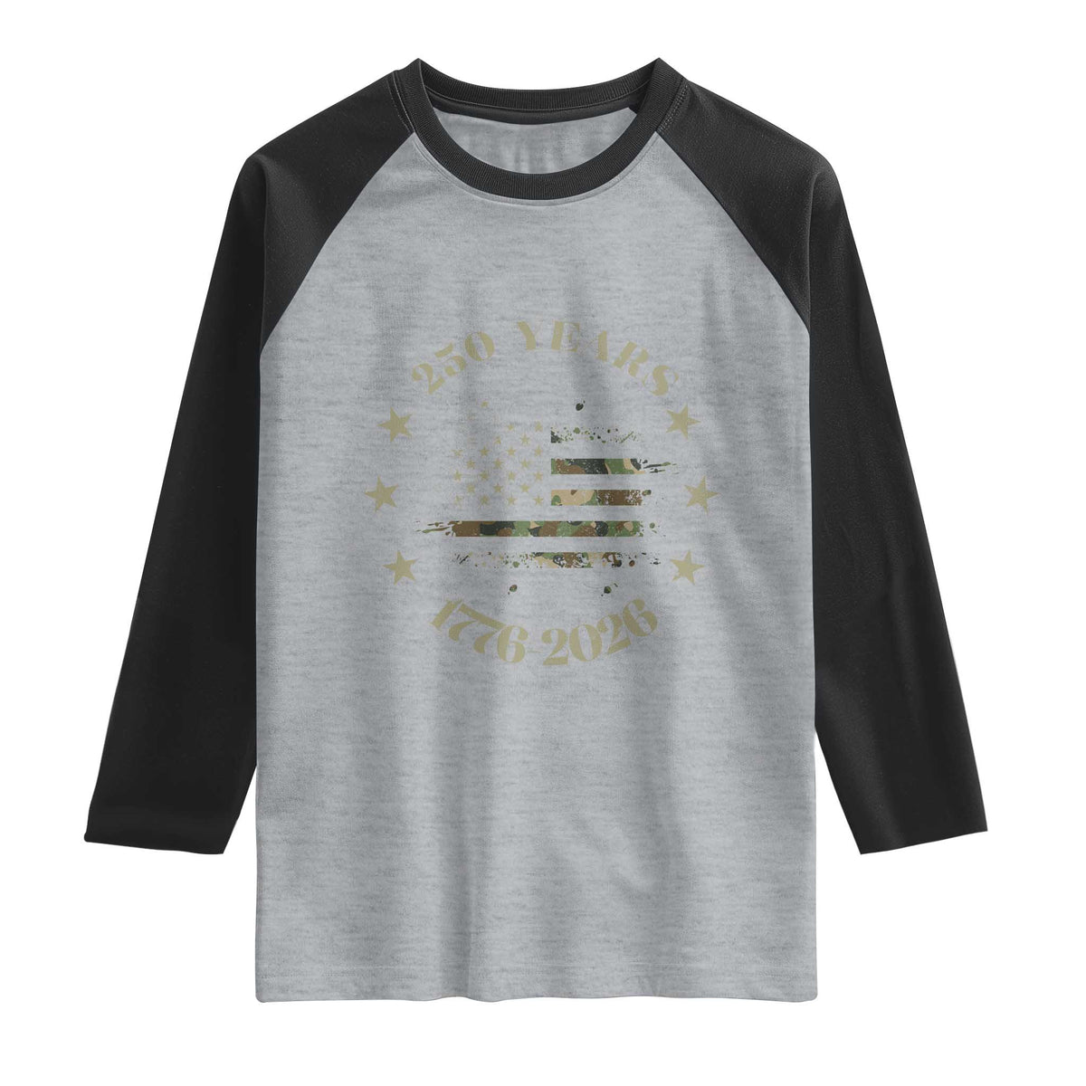 250 Years Anniversary Raglan Shirt Camo American Flag Independence Day