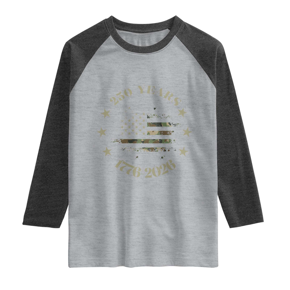 250 Years Anniversary Raglan Shirt Camo American Flag Independence Day