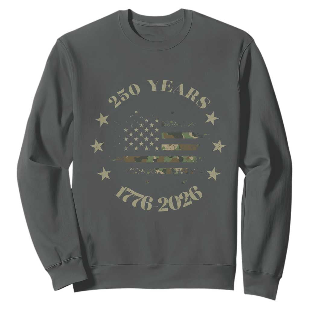 250 Years Anniversary Sweatshirt Camo American Flag Independence Day TS14 Dark Heather Print Your Wear