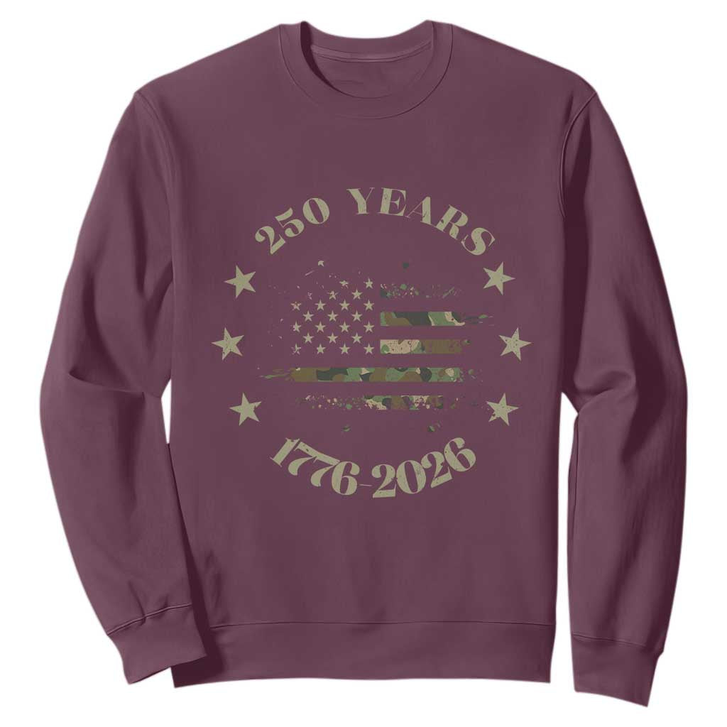 250 Years Anniversary Sweatshirt Camo American Flag Independence Day TS14 Maroon Print Your Wear