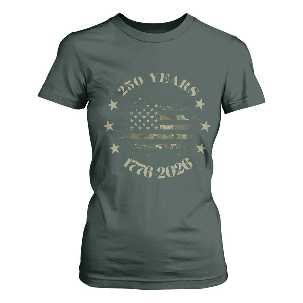 250 Years Anniversary T Shirt For Women Camo American Flag Independence Day
