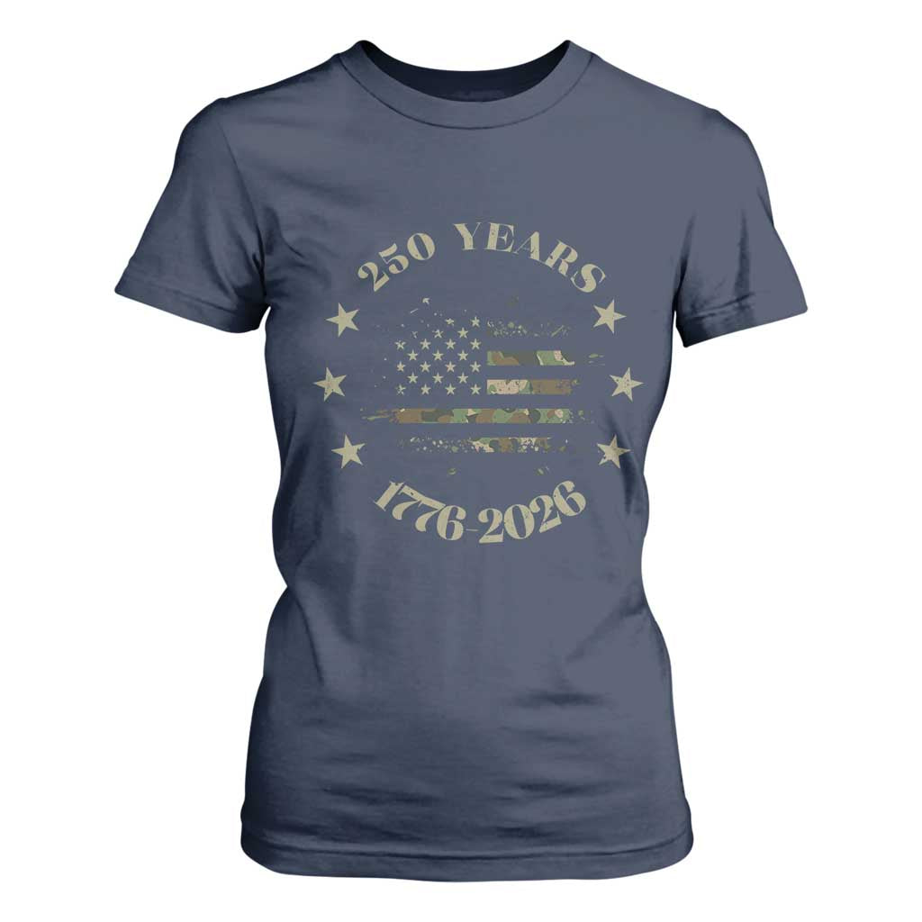 250 Years Anniversary T Shirt For Women Camo American Flag Independence Day