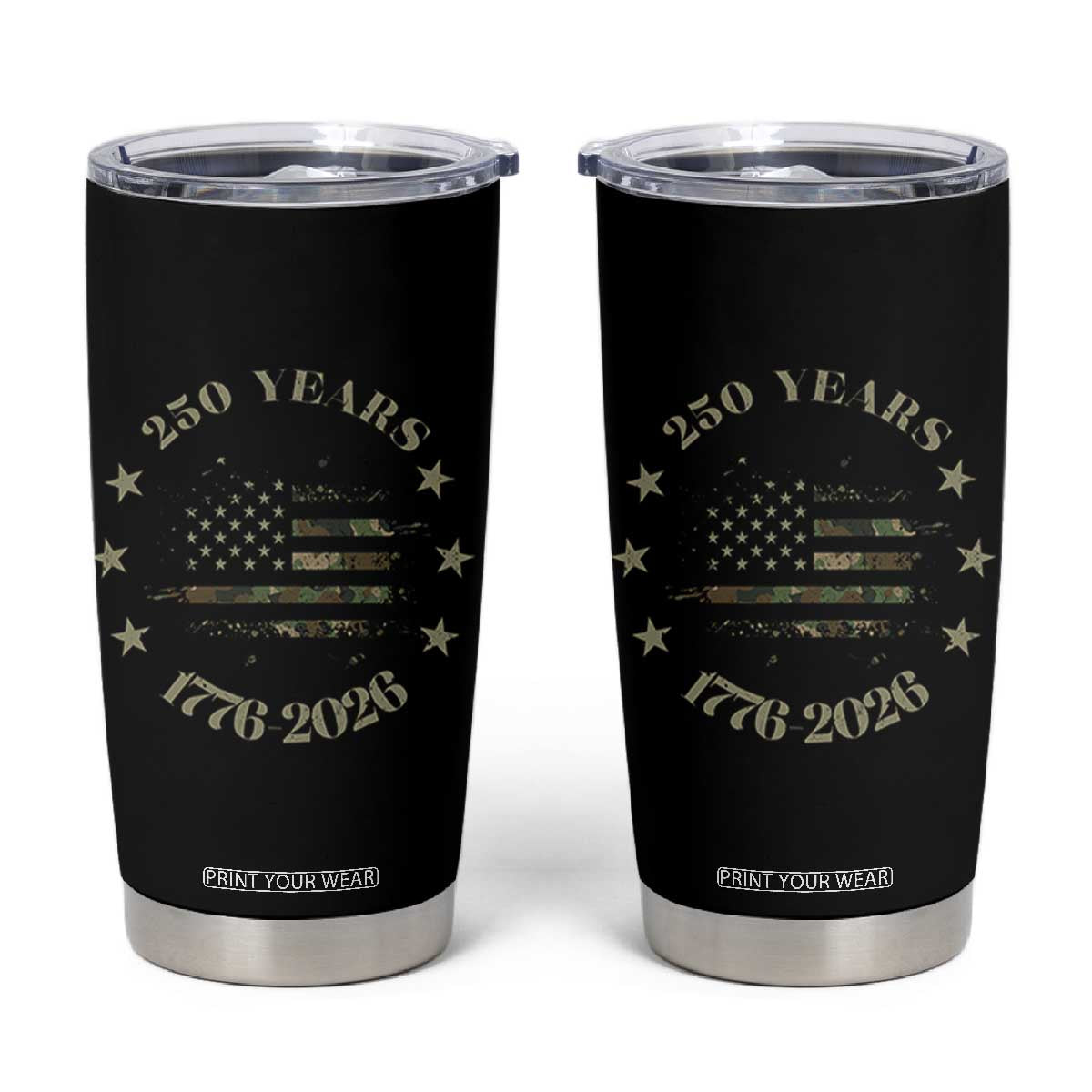 250 Years Anniversary Tumbler Cup Camo American Flag Independence Day TS14 Black Print Your Wear