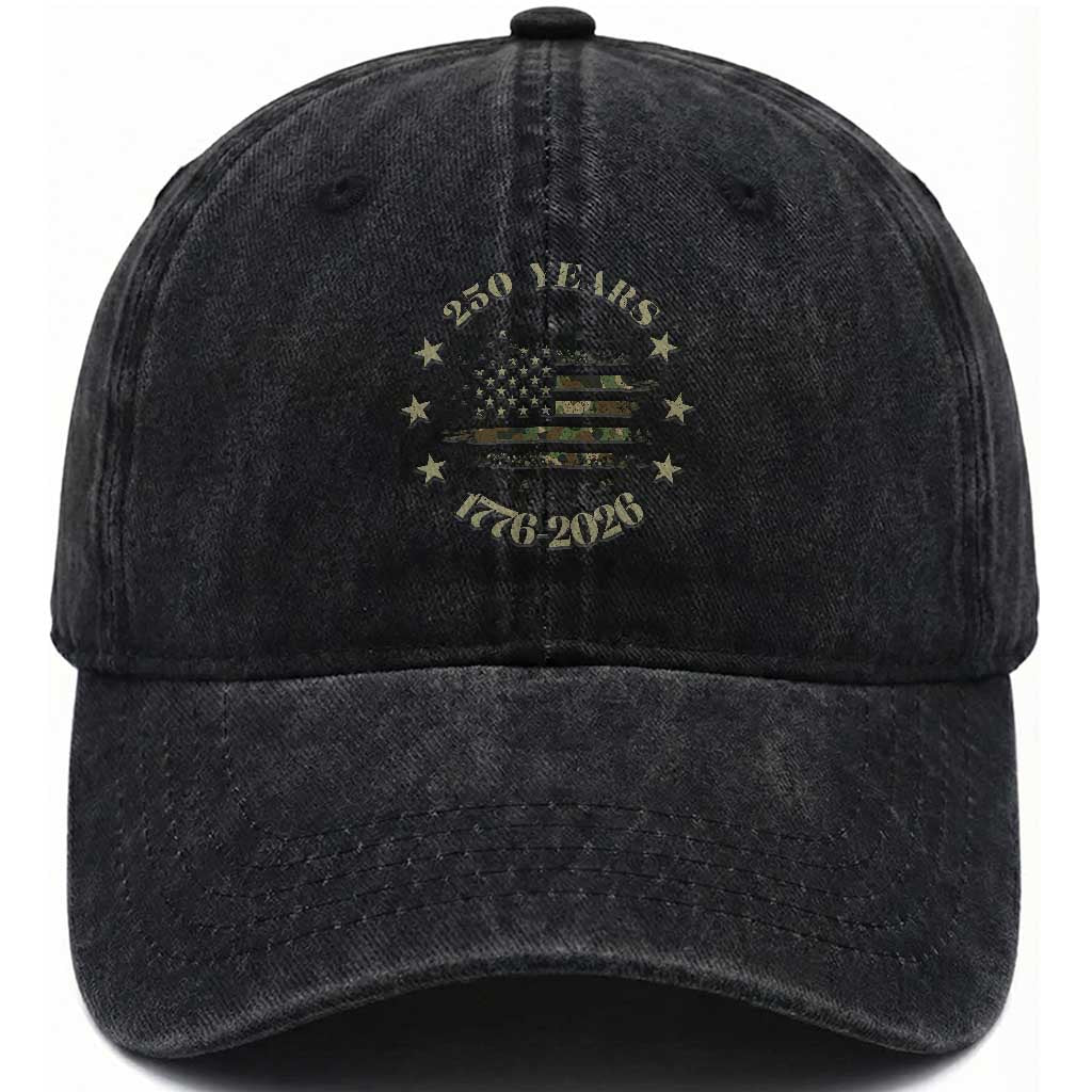 250 Years Anniversary Washed Cotton Baseball Cap Camo American Flag Independence Day