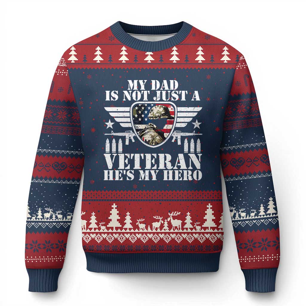 Military Family Veteran Support Ugly Christmas Sweater My Papa US Veteran My Hero TS14 Navy Red Print Your Wear