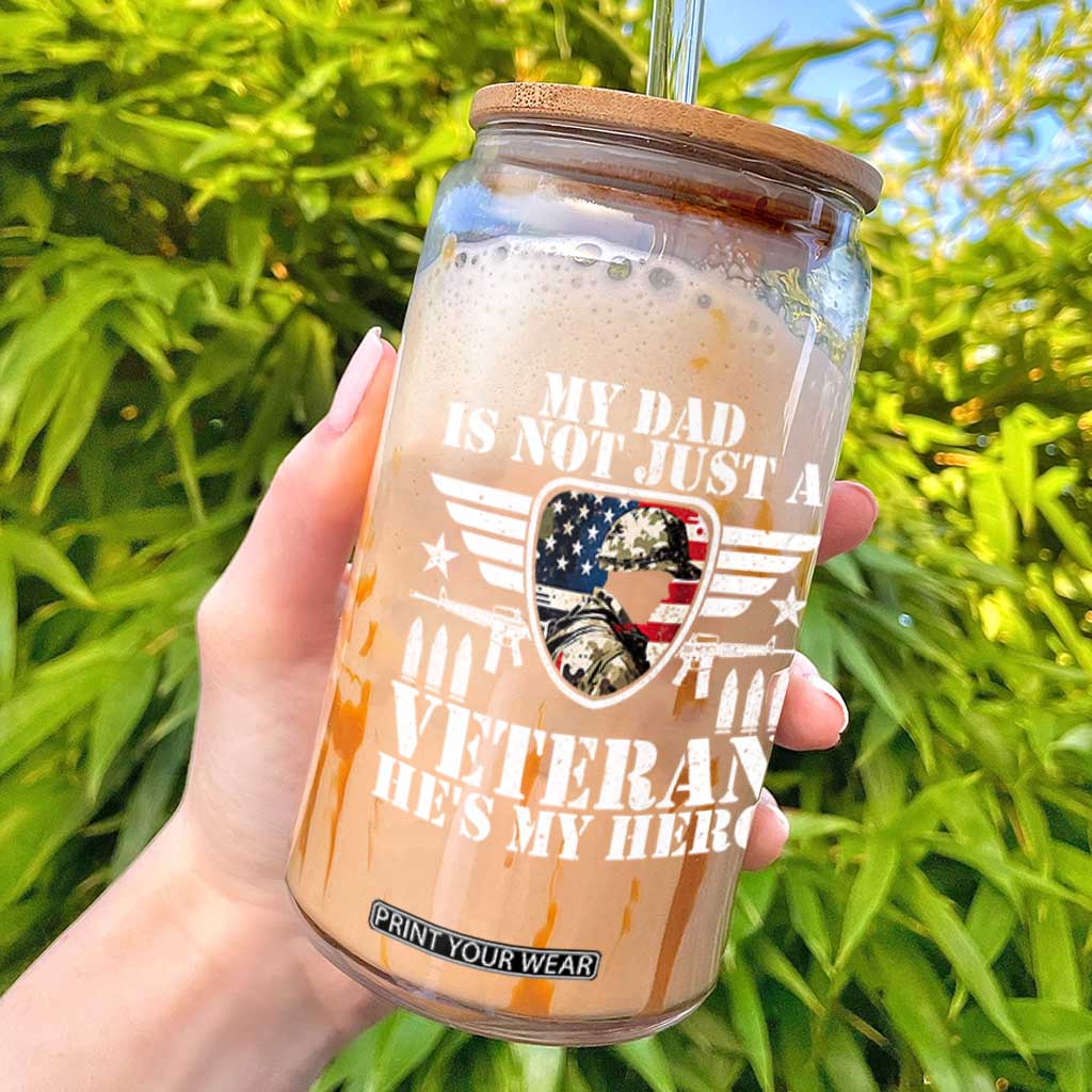Military Family Veteran Support Glass Can My Papa US Veteran My Hero