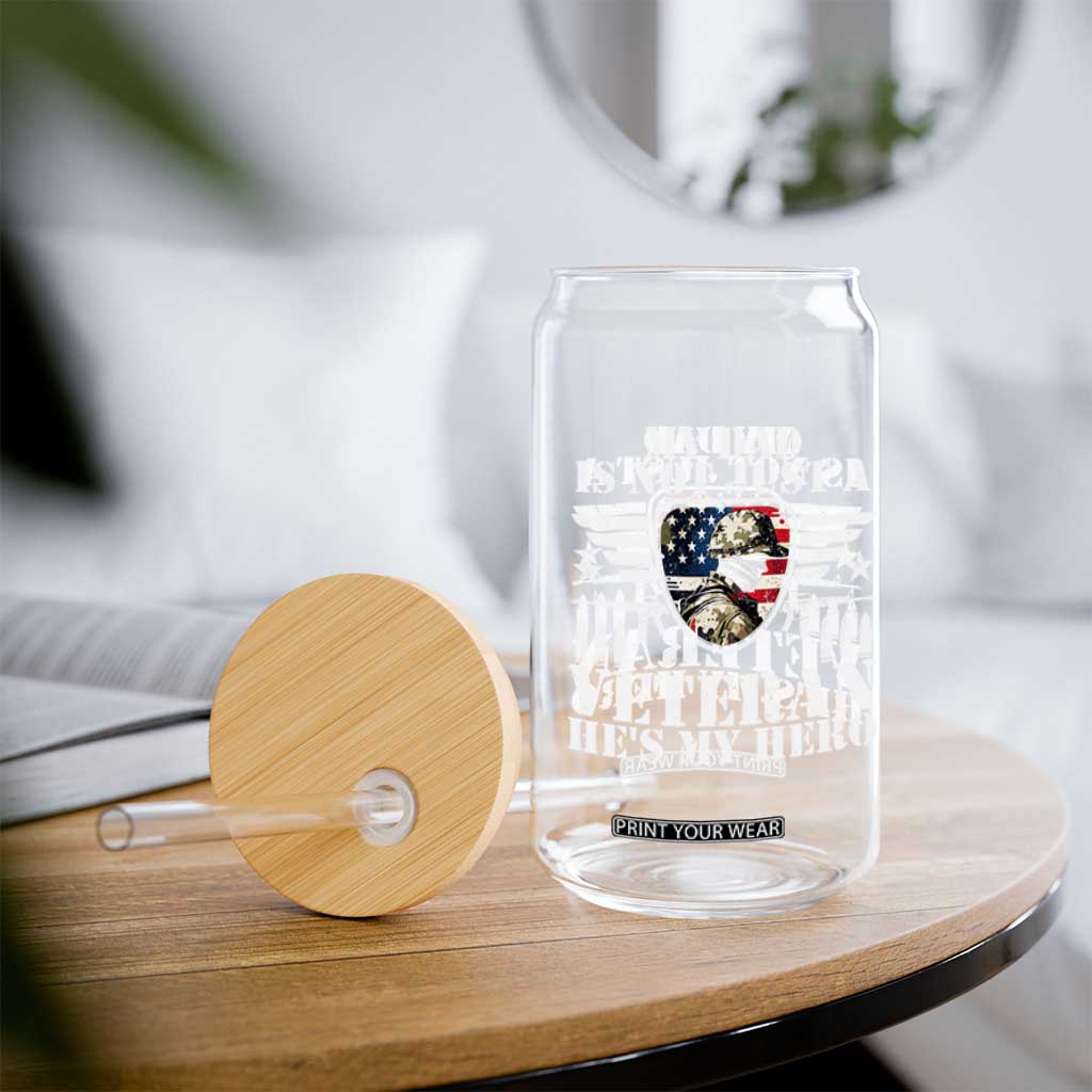 Military Family Veteran Support Glass Can My Papa US Veteran My Hero
