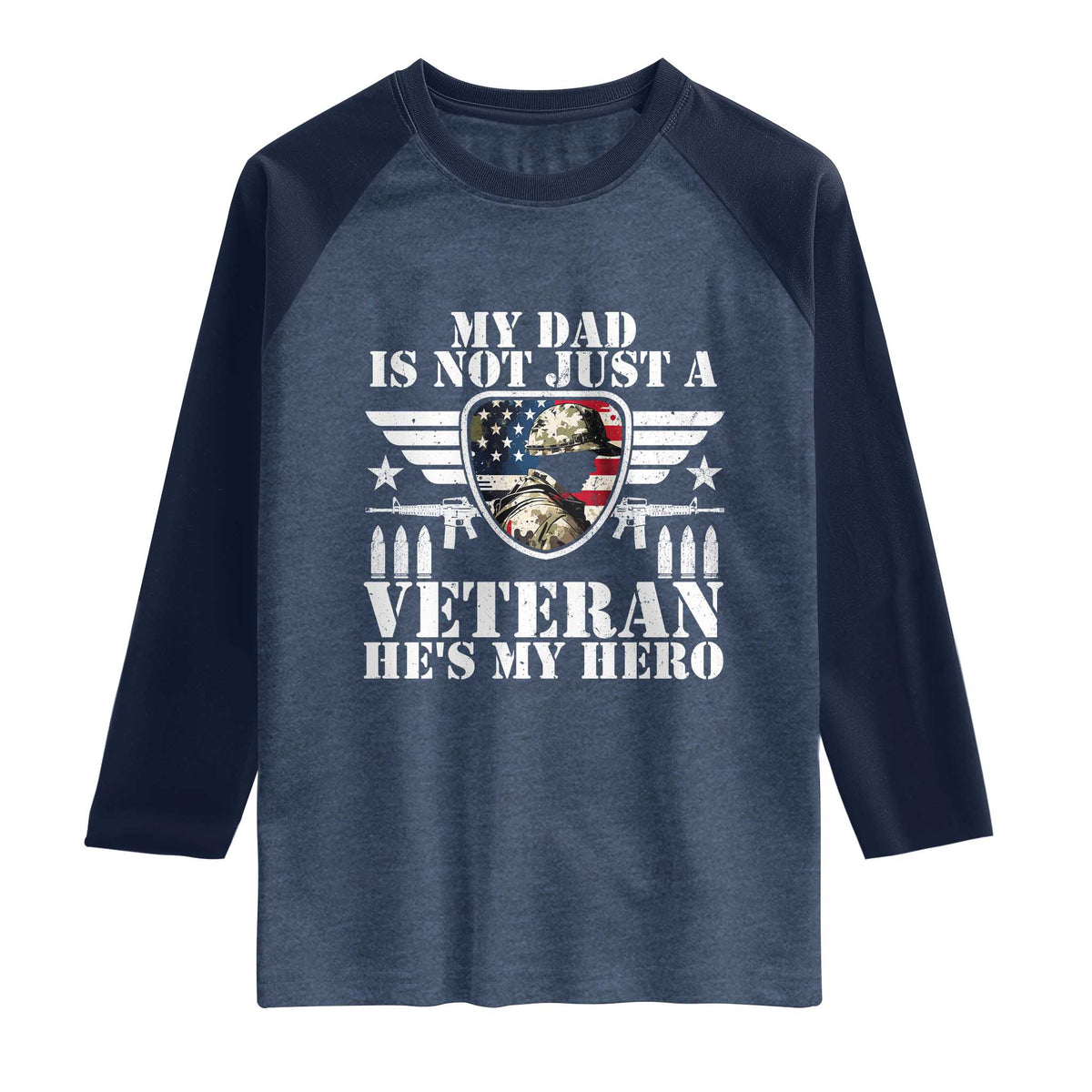 Military Family Veteran Support Raglan Shirt My Papa US Veteran My Hero