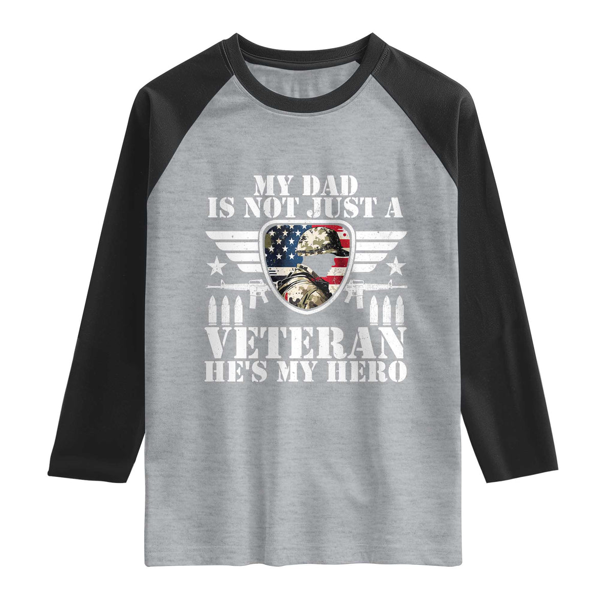 Military Family Veteran Support Raglan Shirt My Papa US Veteran My Hero