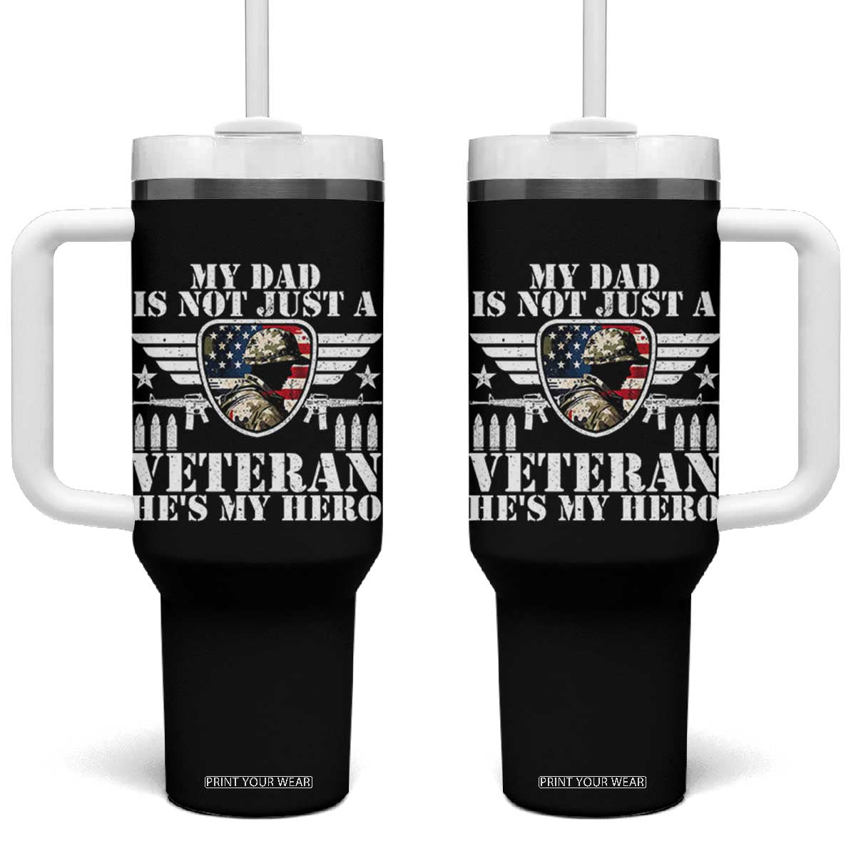 Military Family Veteran Support Tumbler With Handle My Papa US Veteran My Hero