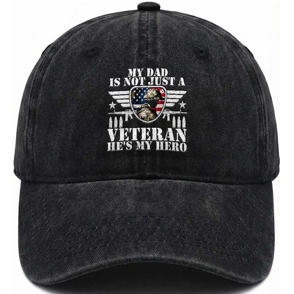 Military Family Veteran Support Washed Cotton Baseball Cap My Papa US Veteran My Hero TS14 Print Your Wear
