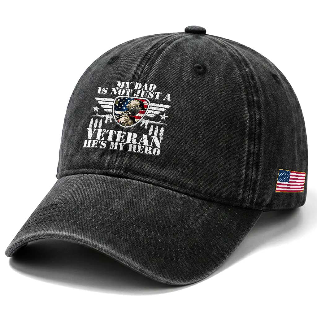 Military Family Veteran Support Washed Cotton Baseball Cap My Papa US Veteran My Hero