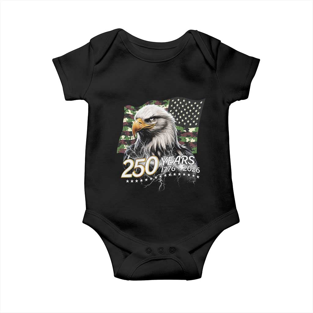 250 Years America Anniversary Baby Onesie Patriotic Bald Eagle Military Tactical American Flag Camo