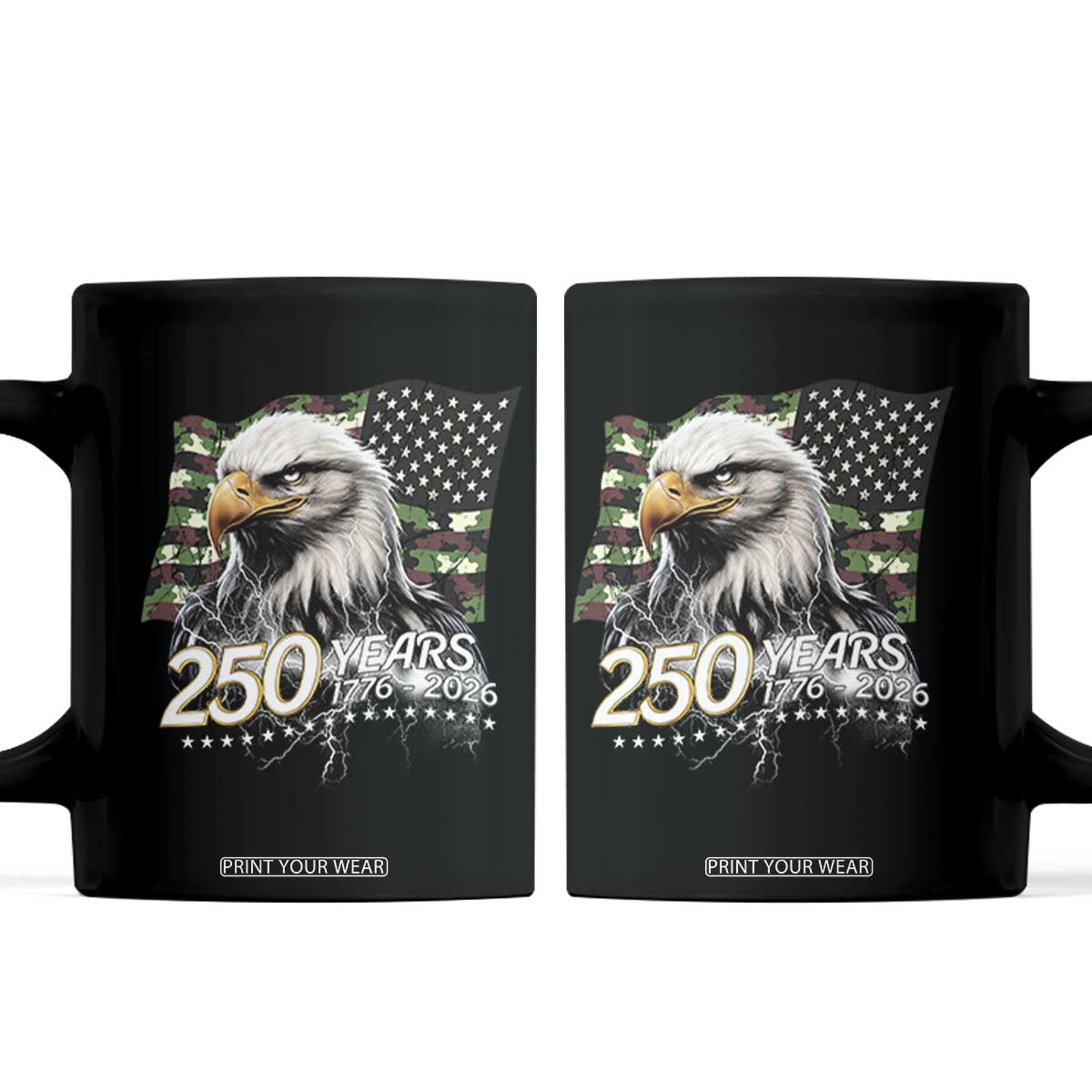 250 Years America Anniversary Coffee Mug Patriotic Bald Eagle Military Tactical American Flag Camo