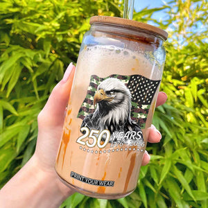 250 Years America Anniversary Glass Can Patriotic Bald Eagle Military Tactical American Flag Camo