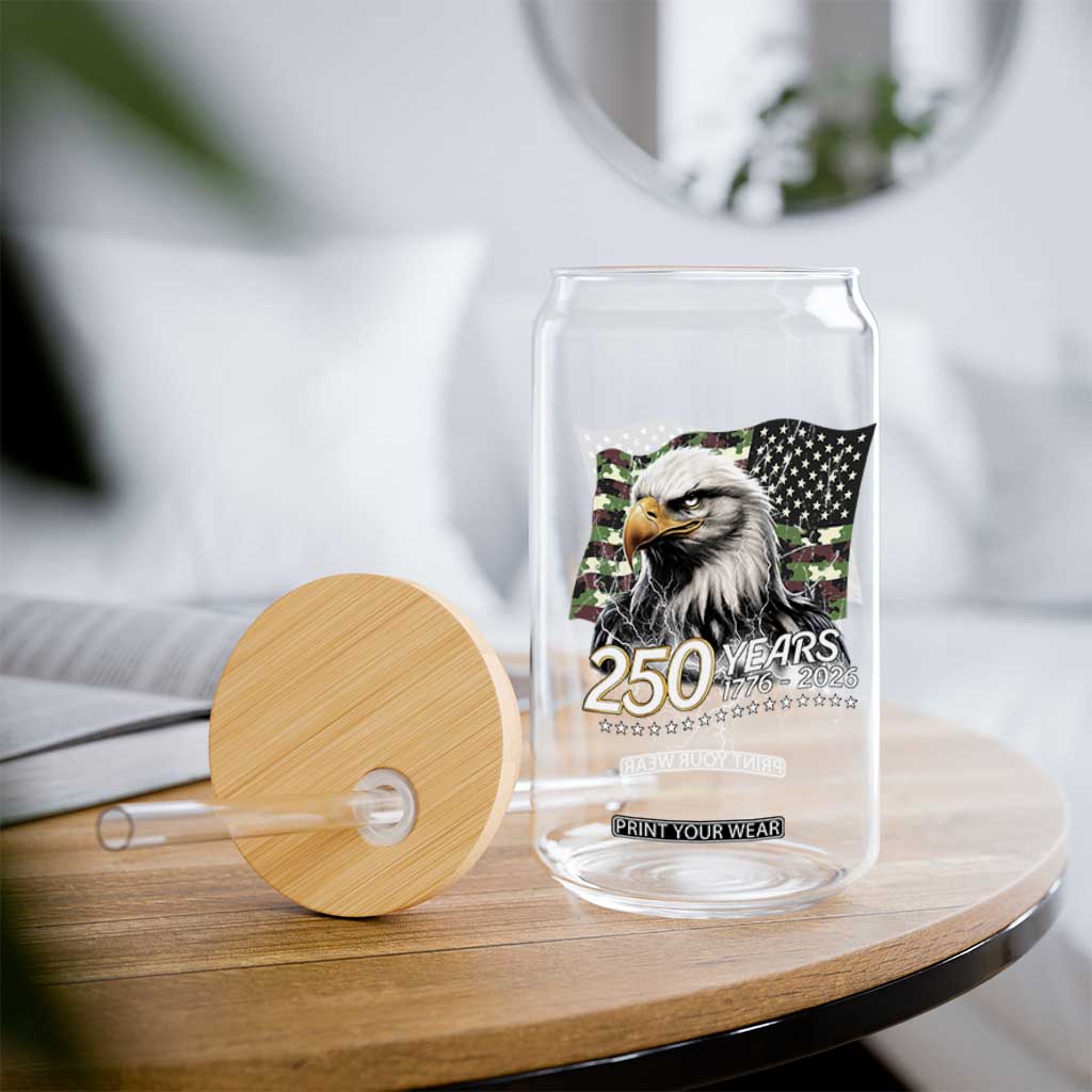250 Years America Anniversary Glass Can Patriotic Bald Eagle Military Tactical American Flag Camo
