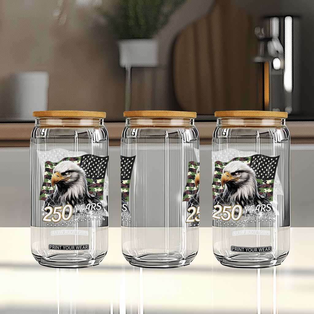 250 Years America Anniversary Glass Can Patriotic Bald Eagle Military Tactical American Flag Camo