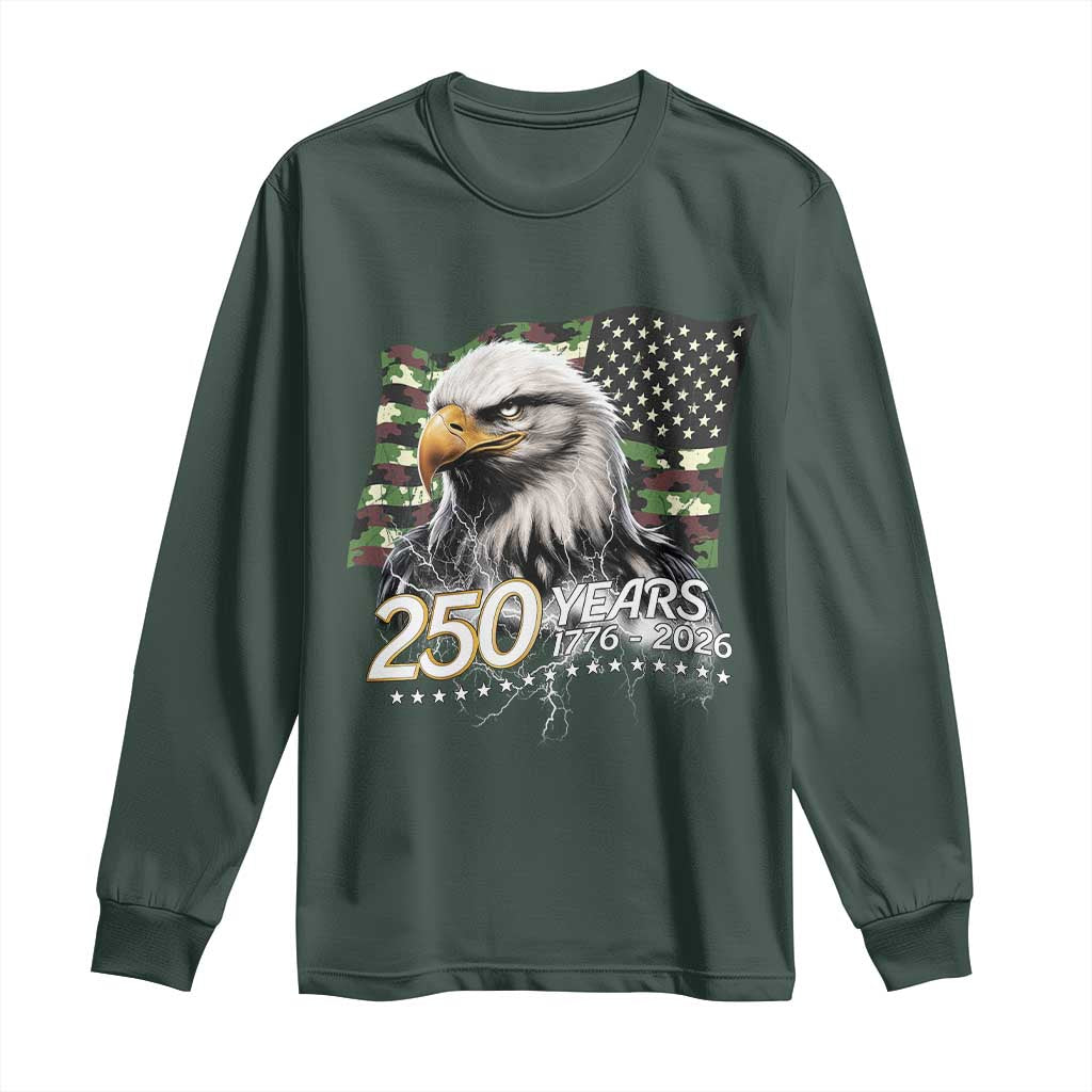 250 Years America Anniversary Long Sleeve Shirt Patriotic Bald Eagle Military Tactical American Flag Camo