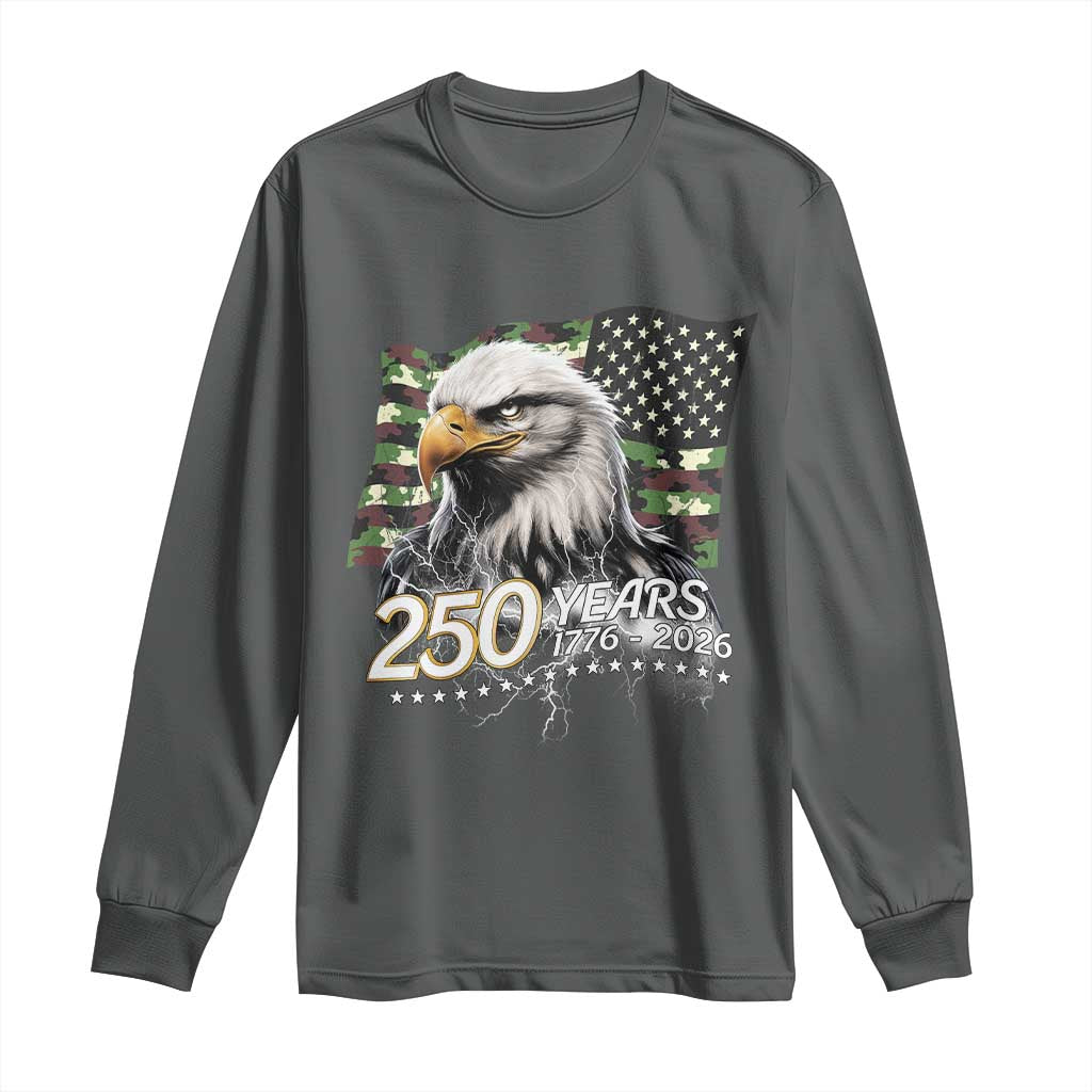 250 Years America Anniversary Long Sleeve Shirt Patriotic Bald Eagle Military Tactical American Flag Camo