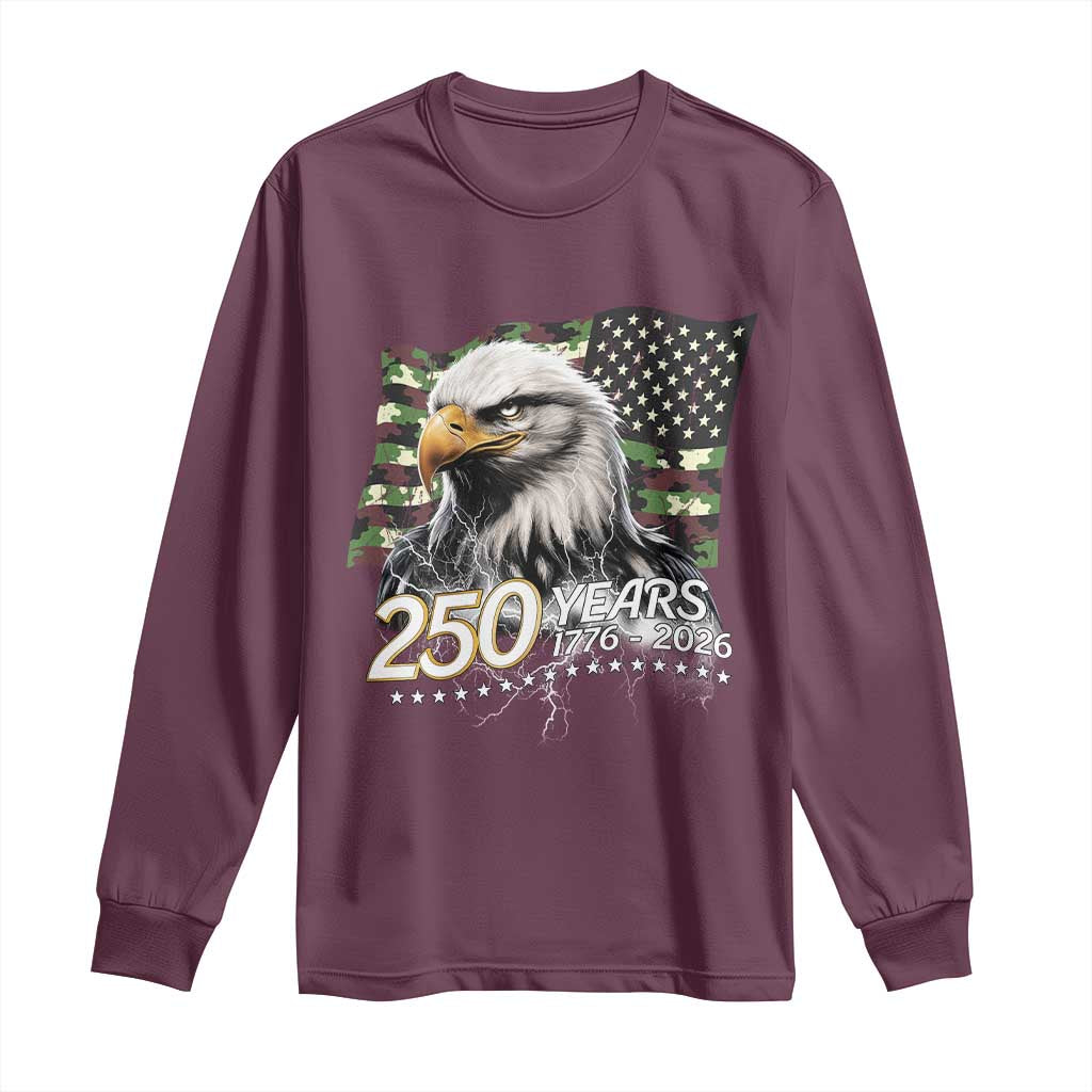 250 Years America Anniversary Long Sleeve Shirt Patriotic Bald Eagle Military Tactical American Flag Camo