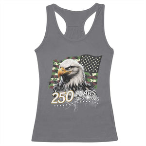 250 Years America Anniversary Racerback Tank Top Patriotic Bald Eagle Military Tactical American Flag Camo