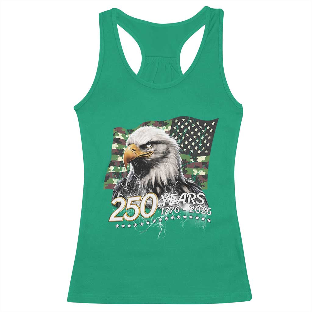 250 Years America Anniversary Racerback Tank Top Patriotic Bald Eagle Military Tactical American Flag Camo