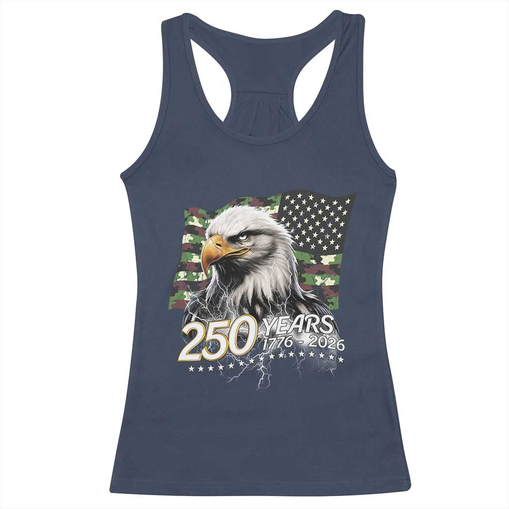 250 Years America Anniversary Racerback Tank Top Patriotic Bald Eagle Military Tactical American Flag Camo