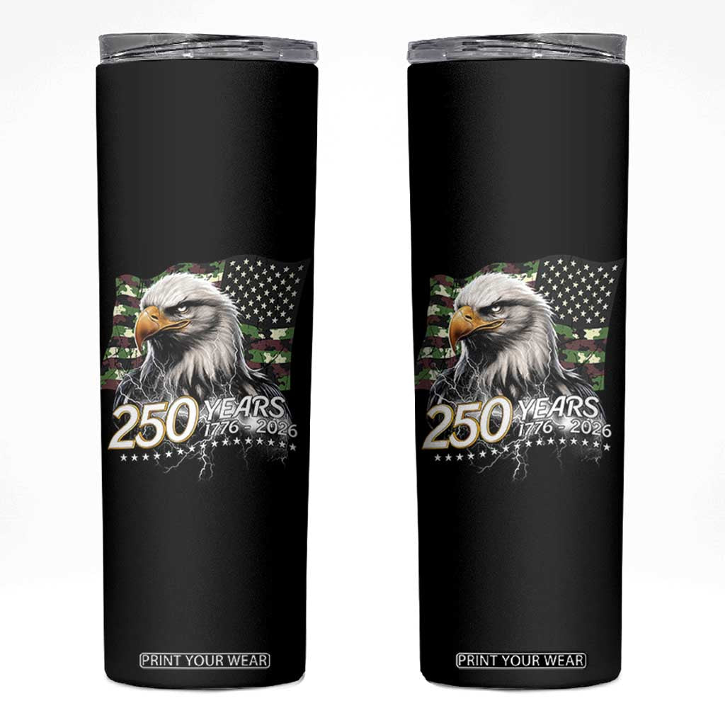 250 Years America Anniversary Skinny Tumbler Patriotic Bald Eagle Military Tactical American Flag Camo