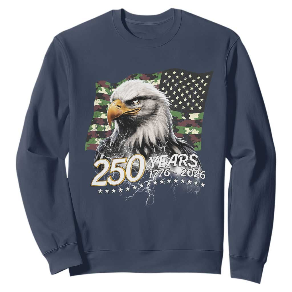 250 Years America Anniversary Sweatshirt Patriotic Bald Eagle Military Tactical American Flag Camo