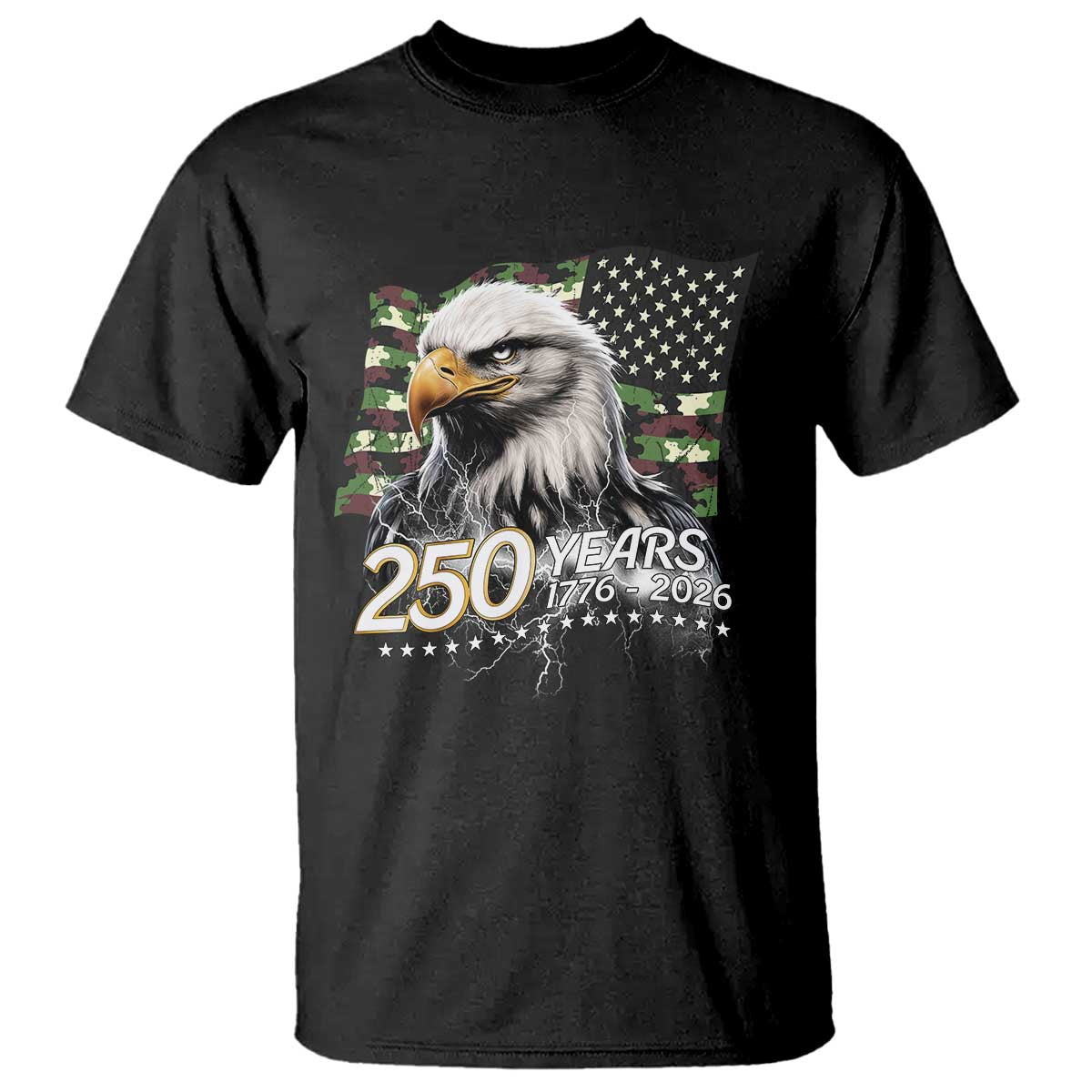 250 Years America Anniversary T Shirt Patriotic Bald Eagle Military Tactical American Flag Camo