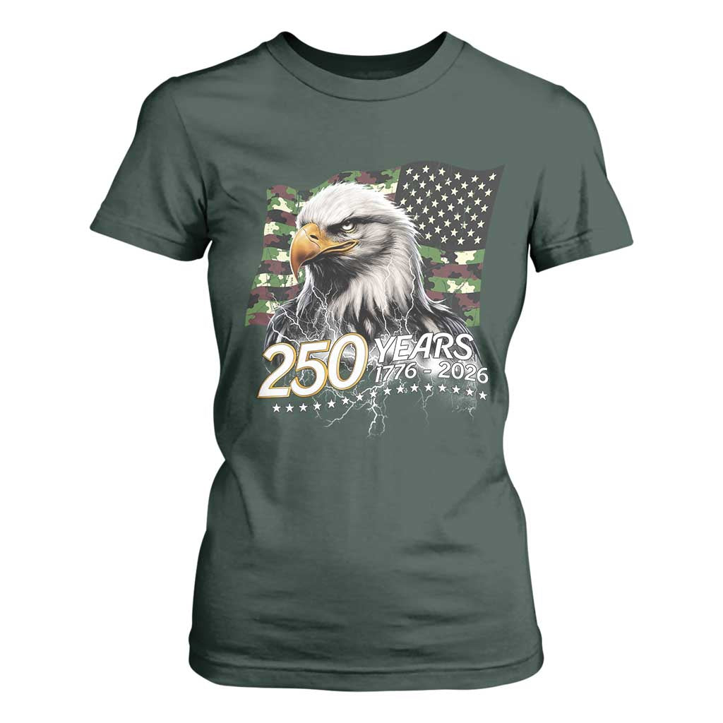 250 Years America Anniversary T Shirt For Women Patriotic Bald Eagle Military Tactical American Flag Camo