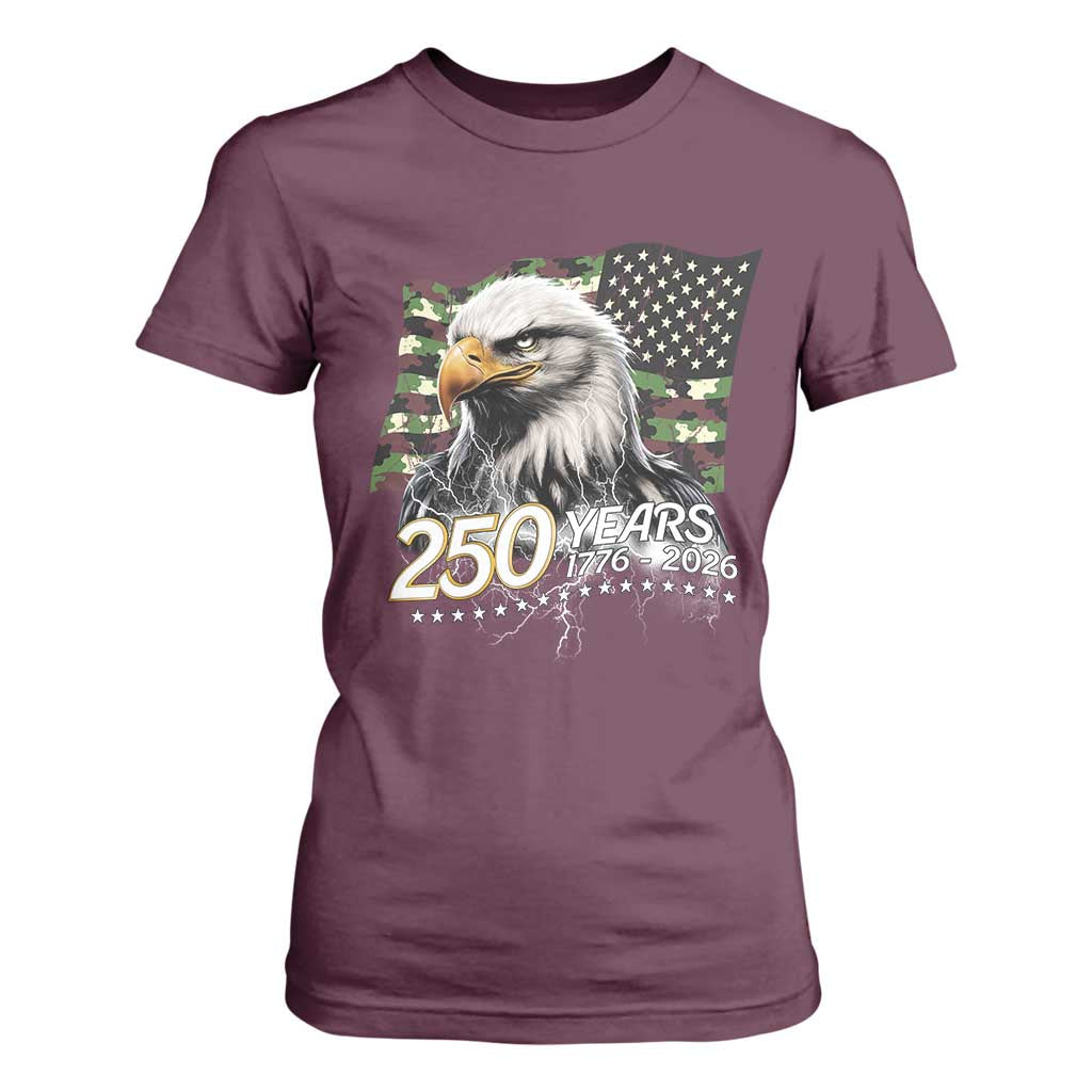 250 Years America Anniversary T Shirt For Women Patriotic Bald Eagle Military Tactical American Flag Camo
