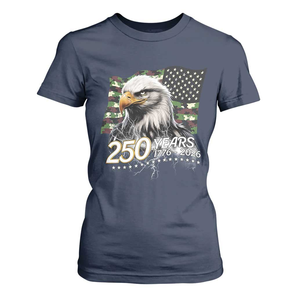 250 Years America Anniversary T Shirt For Women Patriotic Bald Eagle Military Tactical American Flag Camo