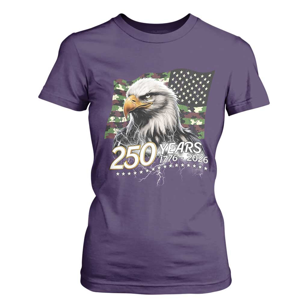 250 Years America Anniversary T Shirt For Women Patriotic Bald Eagle Military Tactical American Flag Camo