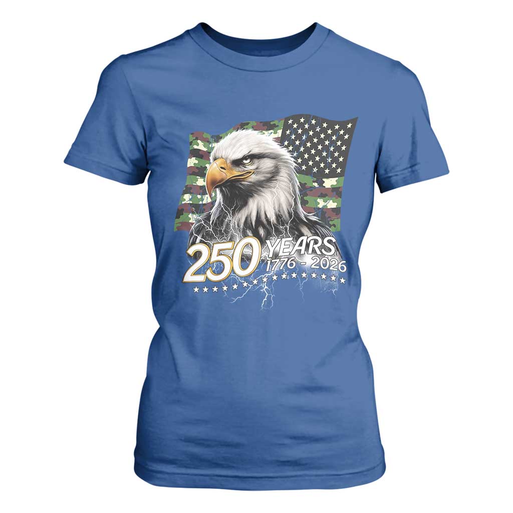 250 Years America Anniversary T Shirt For Women Patriotic Bald Eagle Military Tactical American Flag Camo