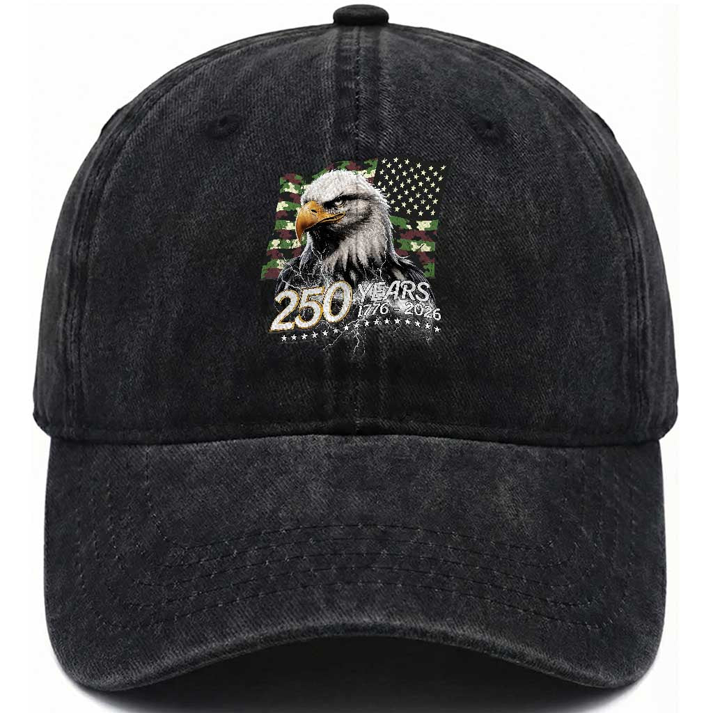 250 Years America Anniversary Washed Cotton Baseball Cap Patriotic Bald Eagle Military Tactical American Flag Camo TS14 Print Your Wear