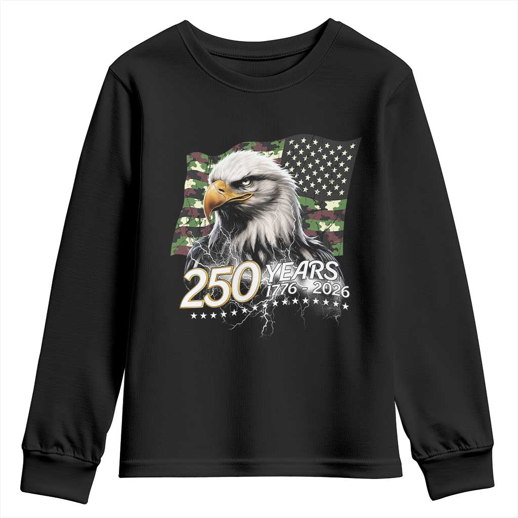250 Years America Anniversary Youth Sweatshirt Patriotic Bald Eagle Military Tactical American Flag Camo TS14 Black Print Your Wear